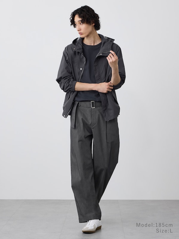 シャンブレーベルテッドワイドパンツ