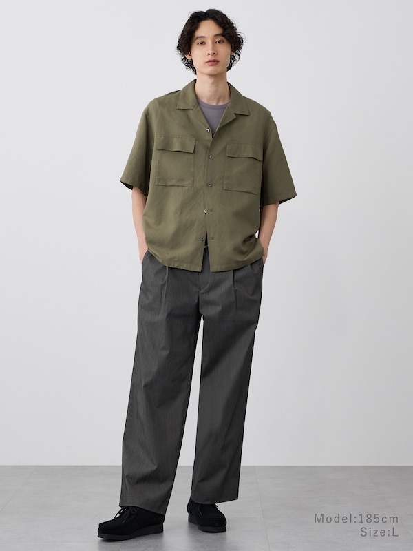 シャンブレーベルテッドワイドパンツ