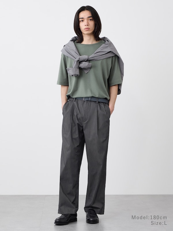 シャンブレーベルテッドワイドパンツ