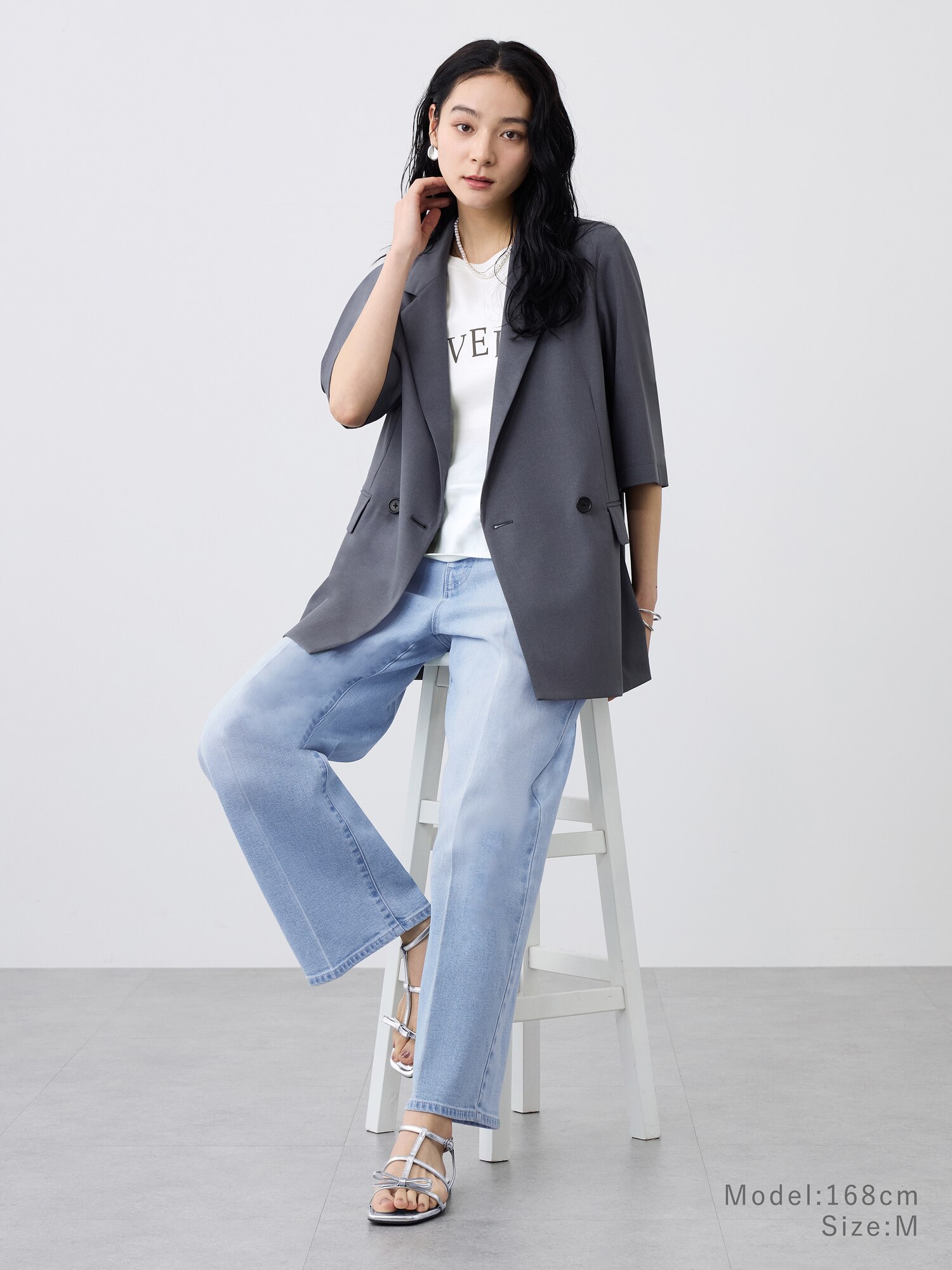 plst プレミアムオックス　ハーフスリーブジャケット・ワイドストレートパンツ PLST - plst プレミアムオックス ハーフスリーブジャケット・ワイド