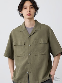 リネンブレンドオープンカラーシャツ