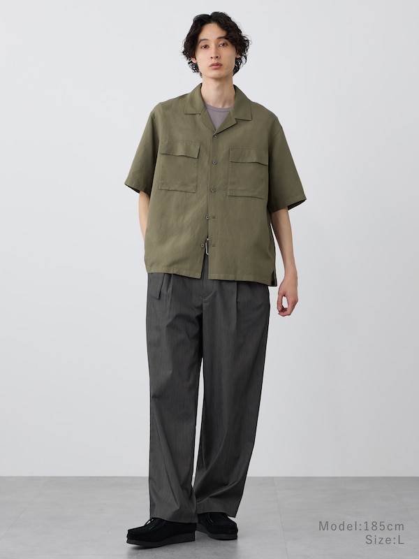 リネンブレンドオープンカラーシャツ