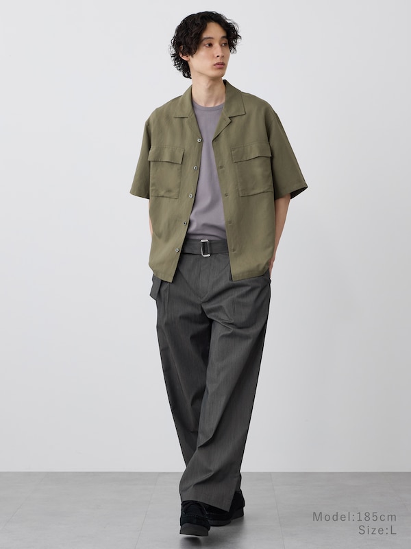 リネンブレンドオープンカラーシャツ