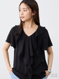 Vネックフリルカラーブラウス