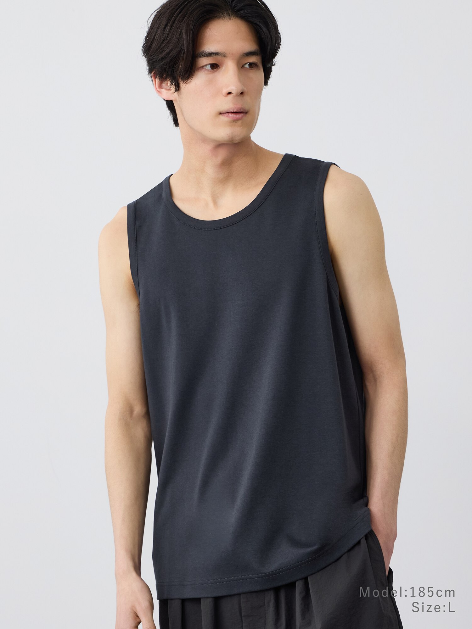 PLU コットン ストレッチ タンクトップ ブラック サイズL PLST
