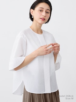 ハイストレッチナイロンワイドスリーブブラウス
