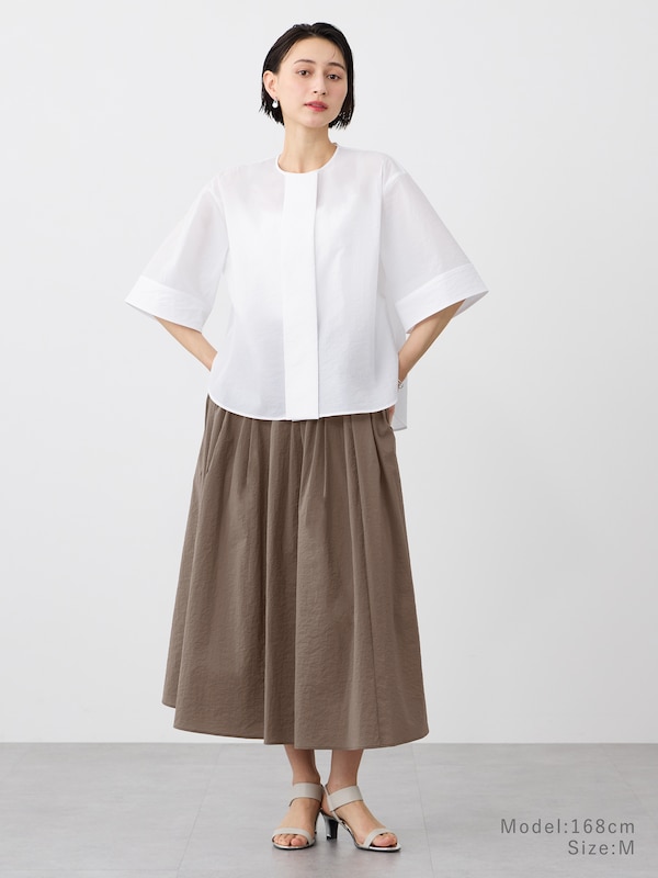 ハイストレッチナイロンワイドスリーブブラウス