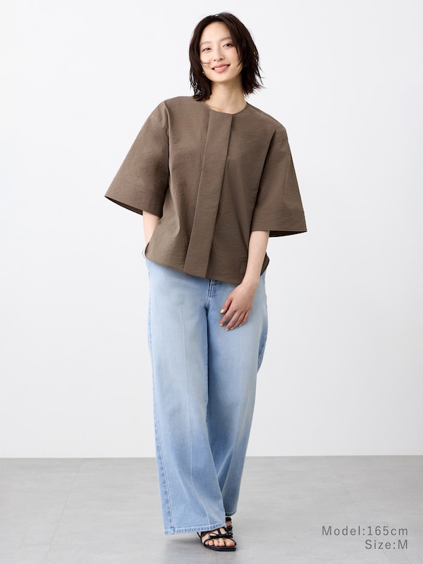 ハイストレッチナイロンワイドスリーブブラウス