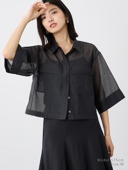 シアーダブルポケットクロップドシャツ