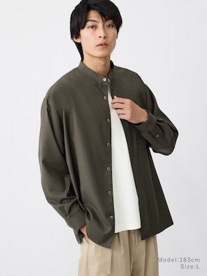 レーヨンブレンドバンドカラーシャツ