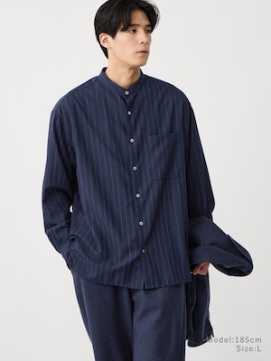 レーヨンブレンドバンドカラーシャツ