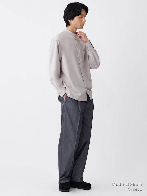 レーヨンブレンドバンドカラーシャツ